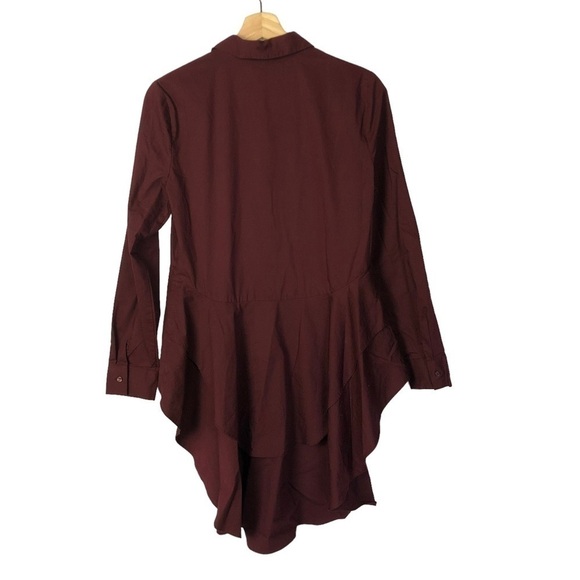 ANA Burgundy Red High Low Button Down Long Sleeve M - Picture 3 of 4